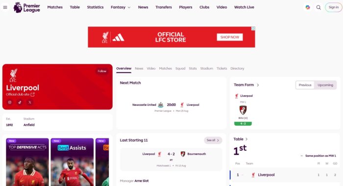 Premier League Table